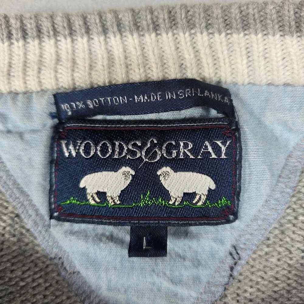 Woods & Gray Mens Large Gray 100% Cotton Crewneck Sweater Embroidered Crest Logo